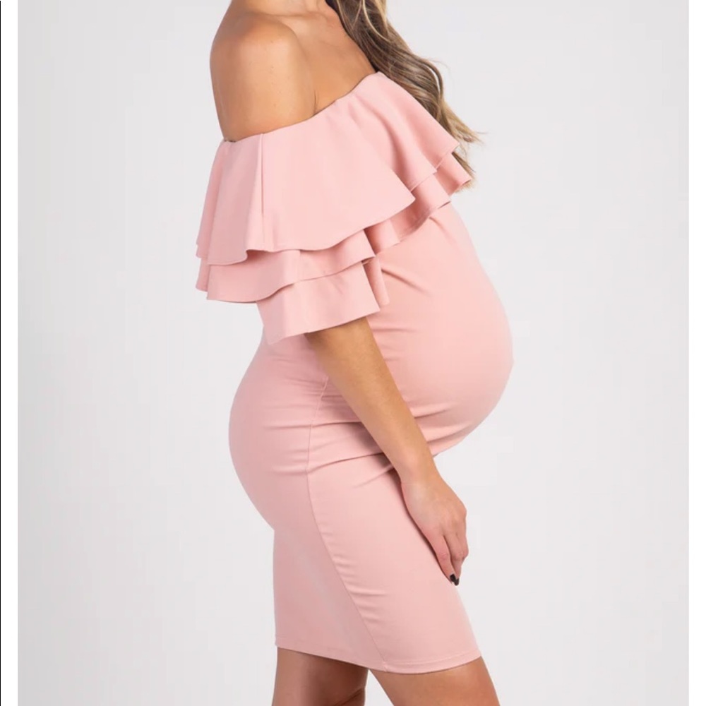 Pinkblush Dusty Pink One-Shoulder Ruffle Maternity Dress - Picture 4 of 4